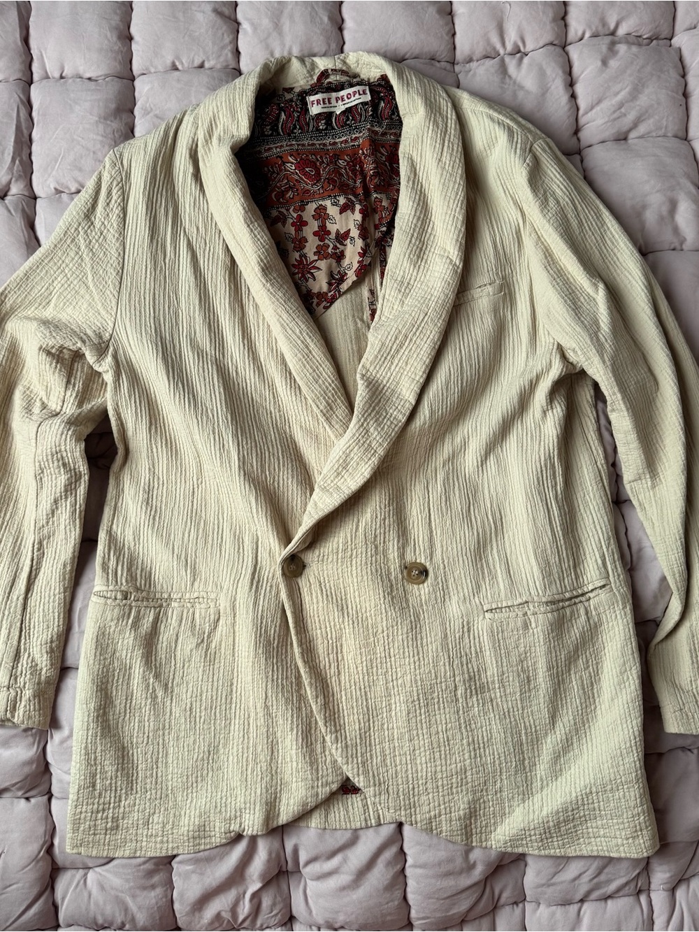 Free People Cream Textured Collar Blazer size L